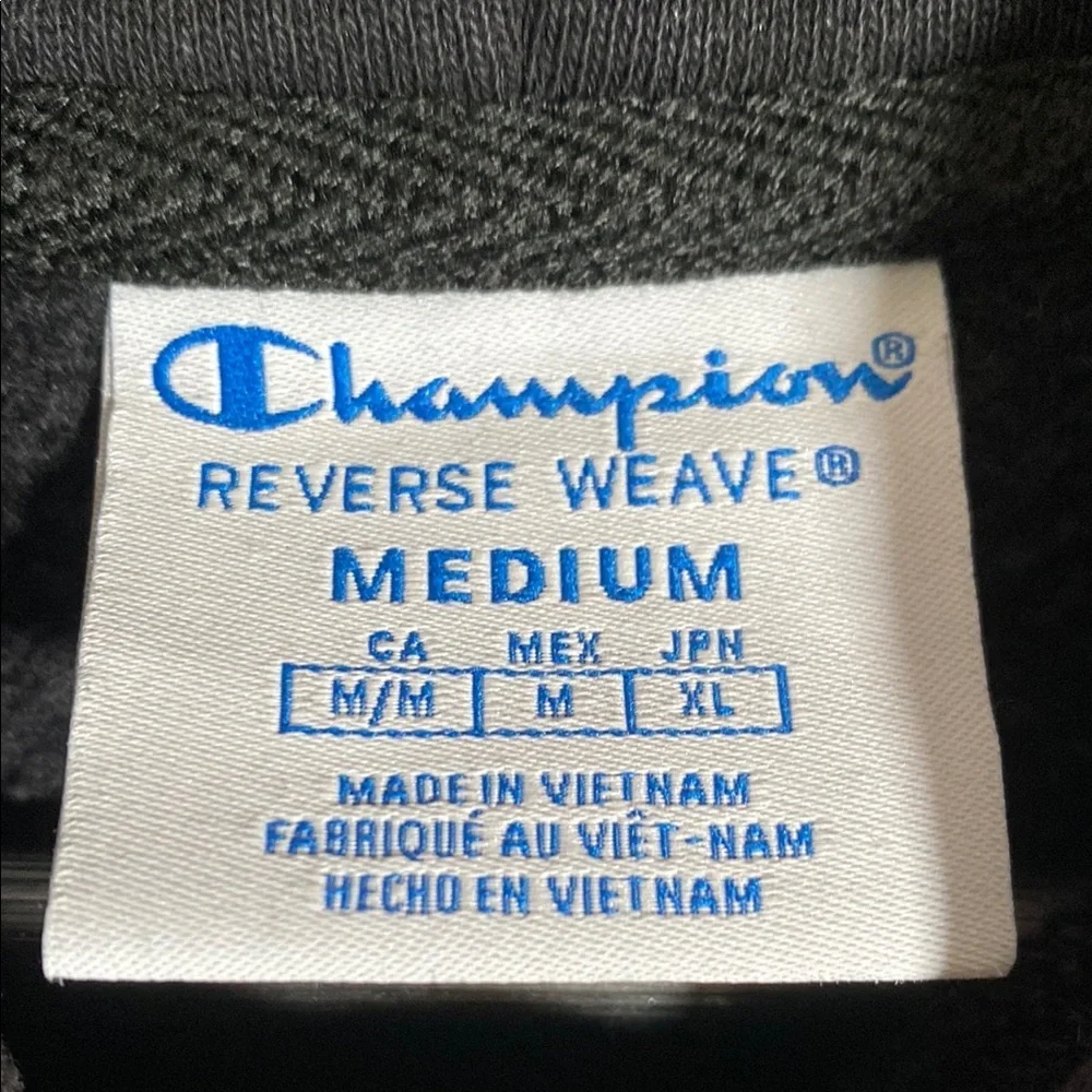 Champion Reverse Weave Hoodie M Black Multicolor Spellout Pullover Sweatshirt